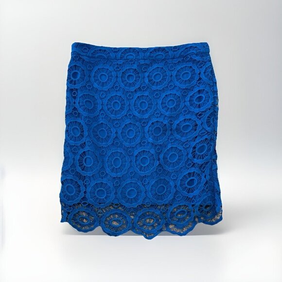 Jack by BB Dakota Adorable Blue Crochet Skirt Size 2 Fully Lined Side Zip - Picture 7 of 7